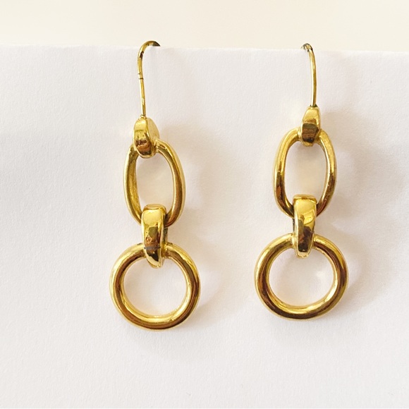 Vintage Earrings Dangle Drop Gold Tone Multi Loops Chain - Picture 3 of 7